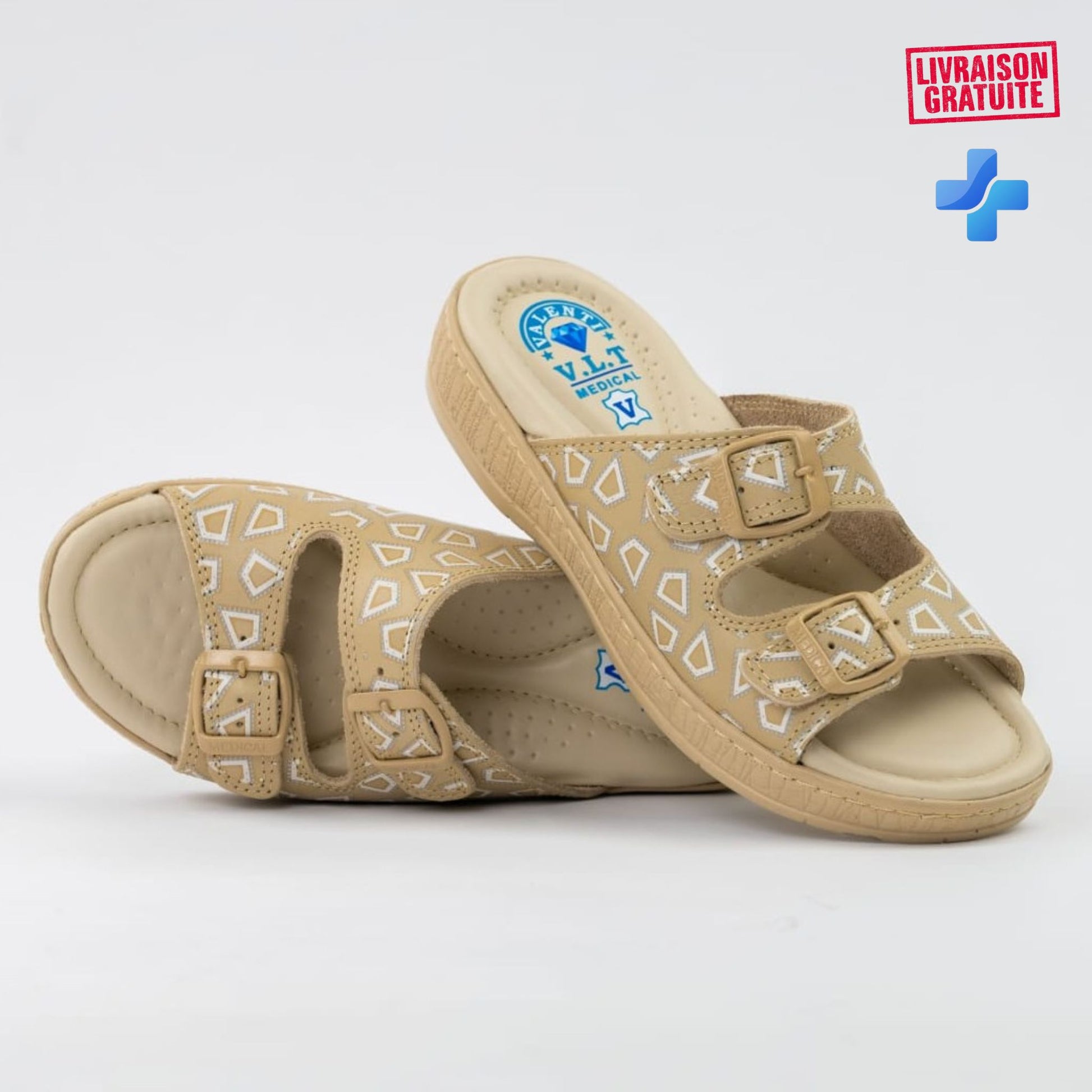 Sandales en cuir pour femme confort médical – Vue latérale – Semelle compensée anti-fatigue – Modèle 700
