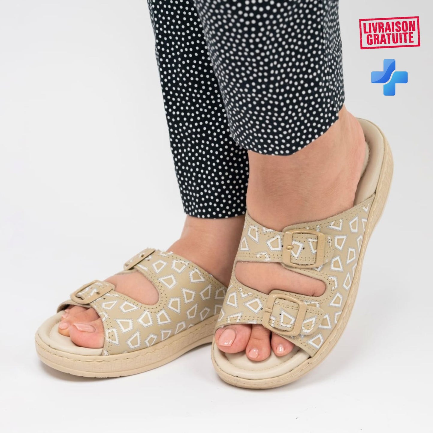 Sandales en cuir femme boucles ajustables – Confort médical longue durée – Modèle 700