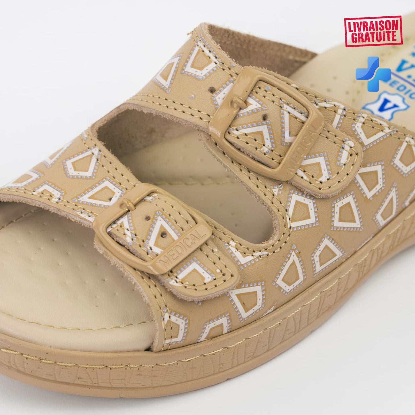 Sandales médicales femme en cuir – Semelle anti-fatigue compensée – 2 boucles réglables – Modèle 700