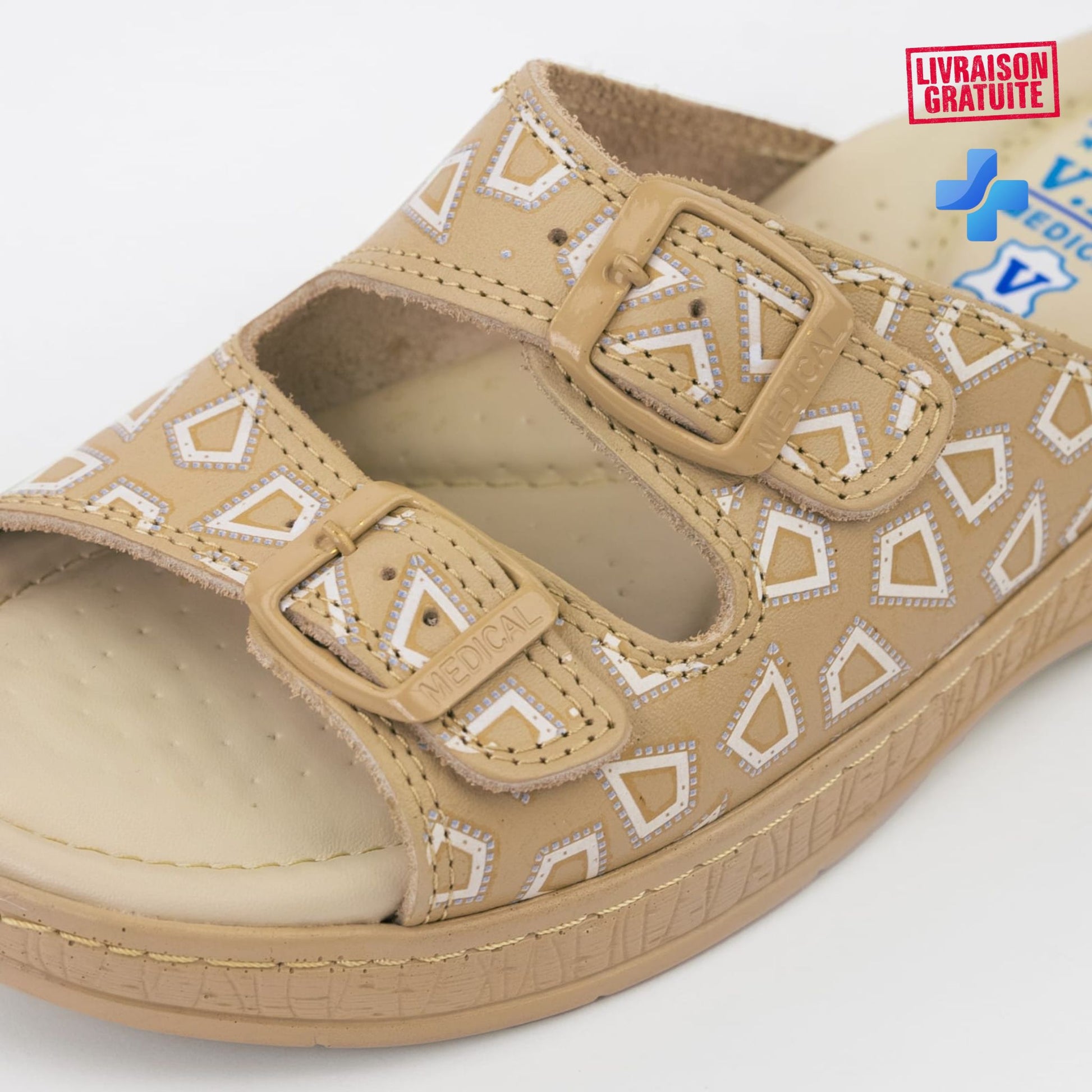 Sandales médicales femme en cuir – Semelle anti-fatigue compensée – 2 boucles réglables – Modèle 700