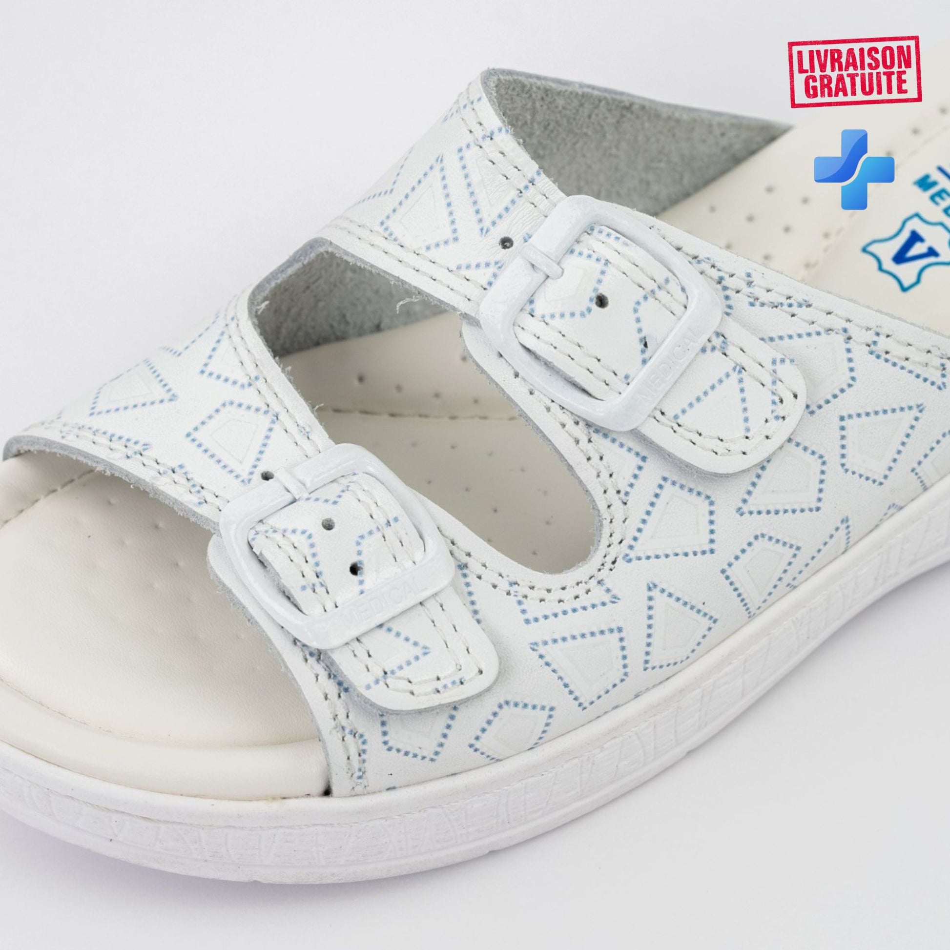 Sandales médicales femme cuir blanc détail double boucle réglable - BAJO SHOES 700