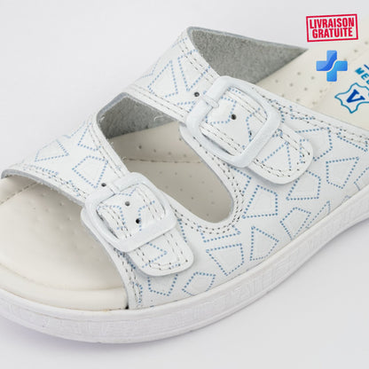 Sandales médicales femme cuir blanc détail double boucle réglable - BAJO SHOES 700