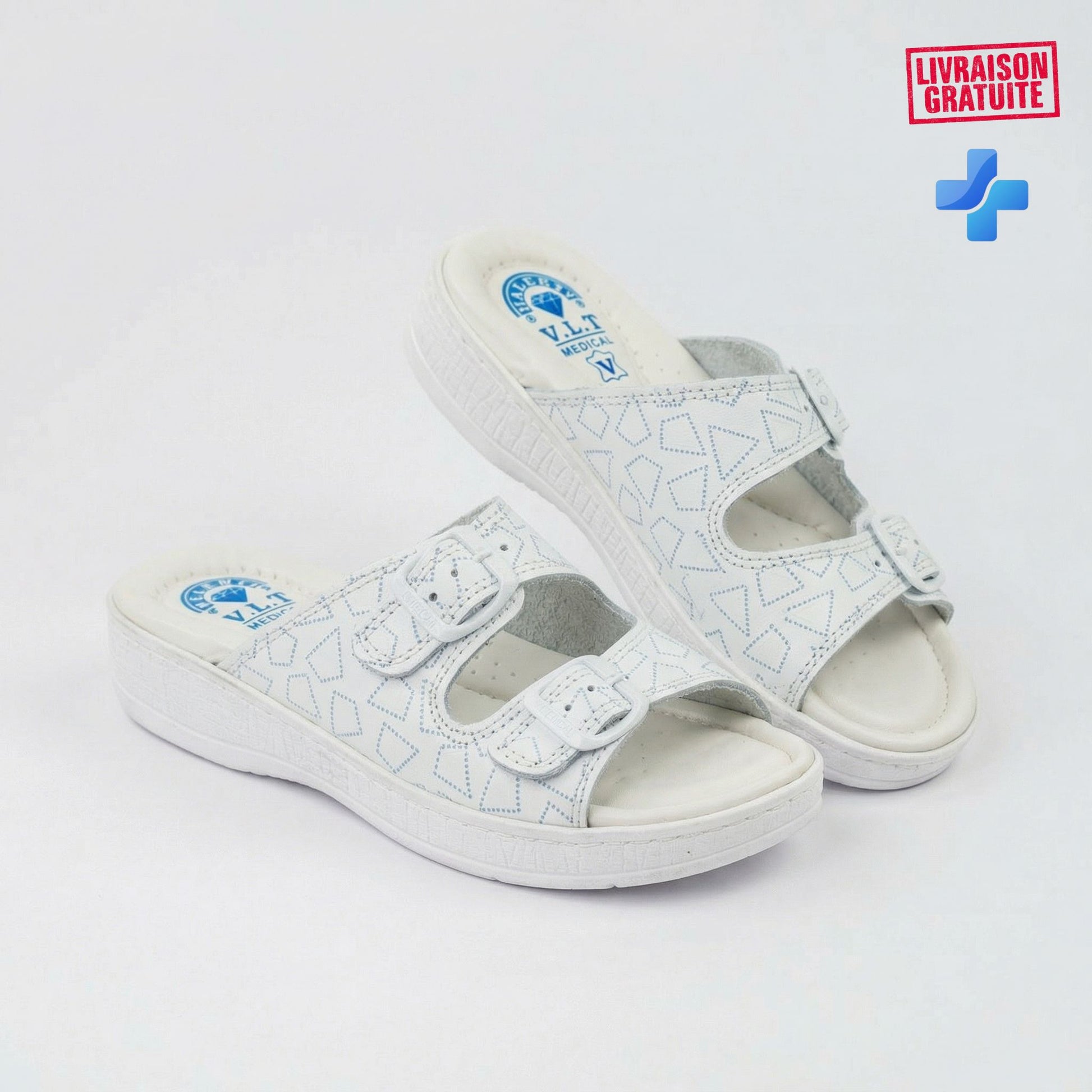 Sandales médicales femme cuir blanc - Vue dessus semelle médicale - BAJO SHOES 700