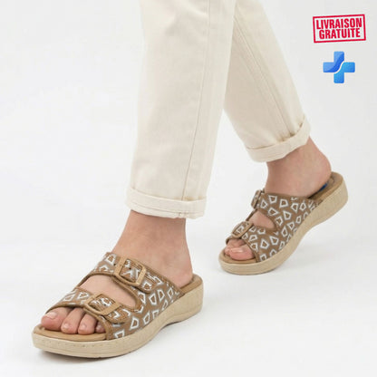 Sandales médicales femme cuir marron – Boucle réglable maintien personnalisé semelle compensée BAJO 700