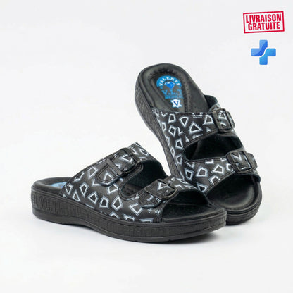 Sandales médicales femme cuir noir vue produit – Confort longue journée double boucle réglable BAJO 700