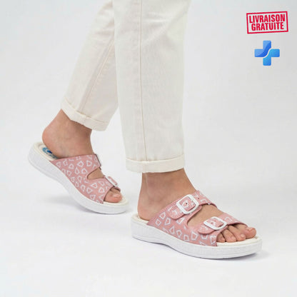 Sandales médicales femme cuir rose – Double boucle réglable semelle anti-fatigue BAJO 700