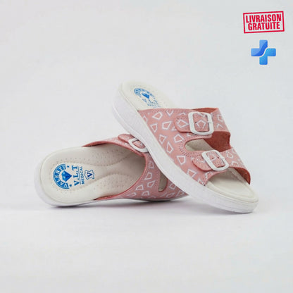 Sandales médicales femme cuir rose - Vue côté semelle compensée - BAJO SHOES 700
